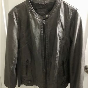Gray Distressed Vegan Leatherette Jacket